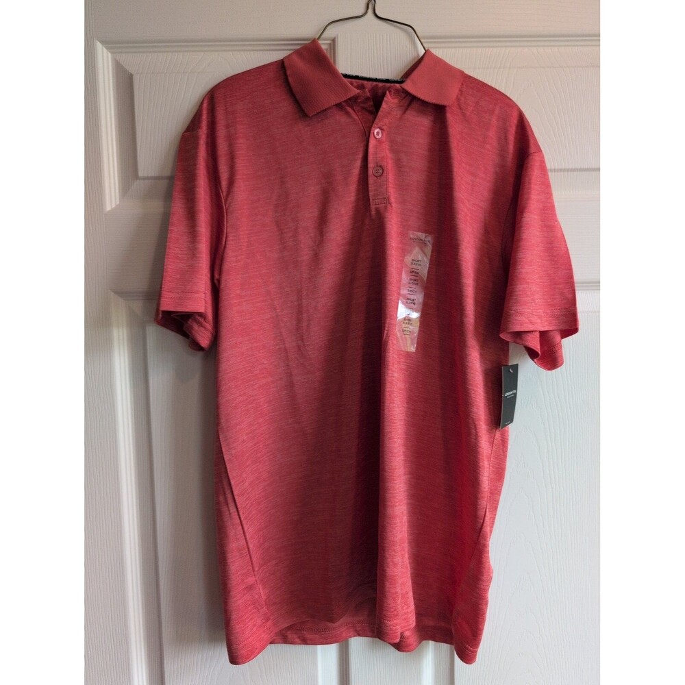 London Fog Men's Poly Textured Space Dye Polo Coral Small